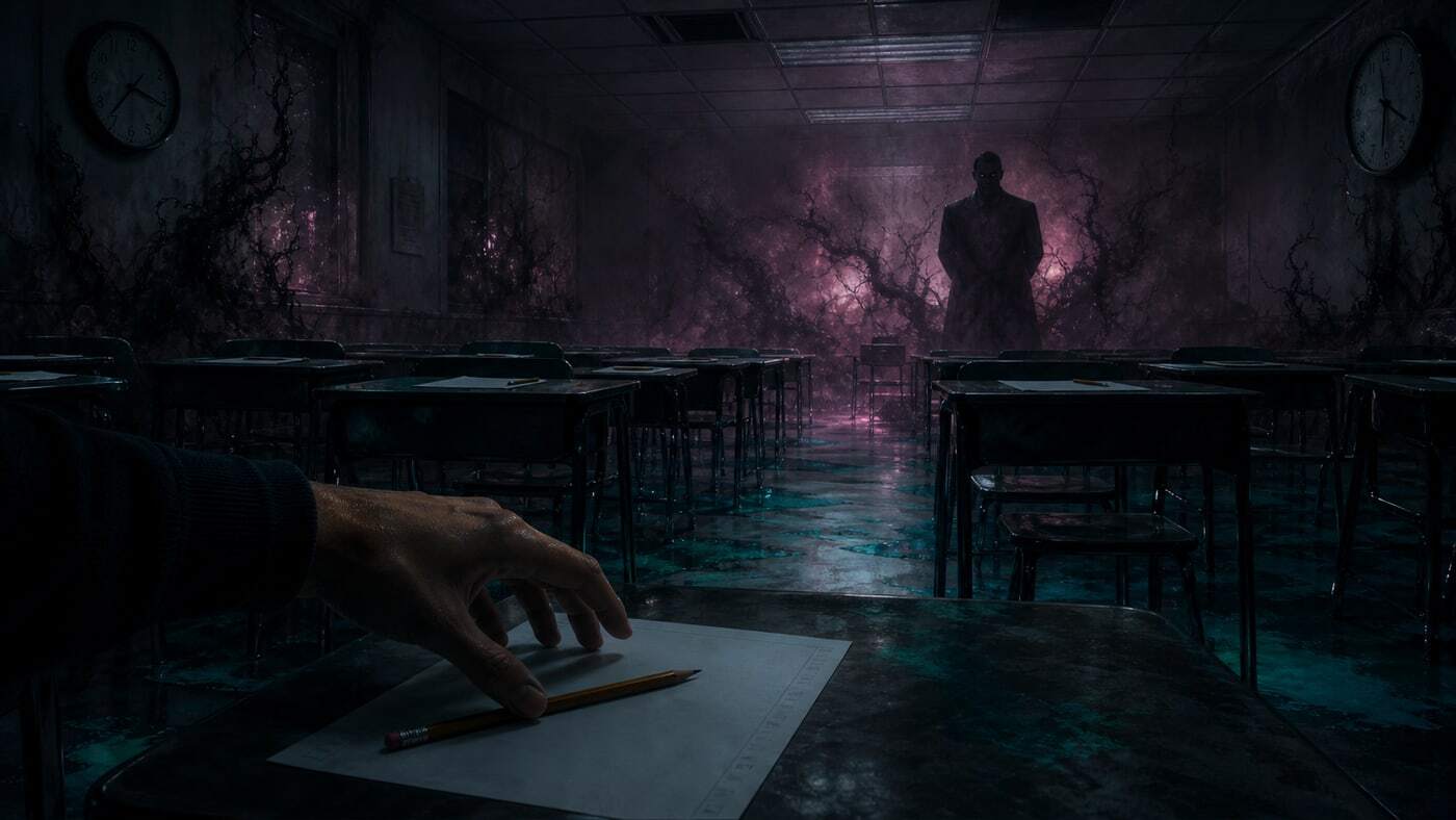 Exam room transformed into a supernatural wager game